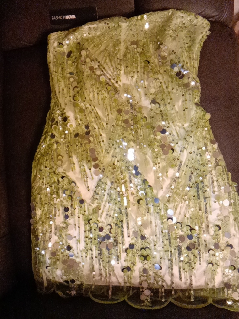 Fashion Nova Lime Sequin Strapless Mini Dress